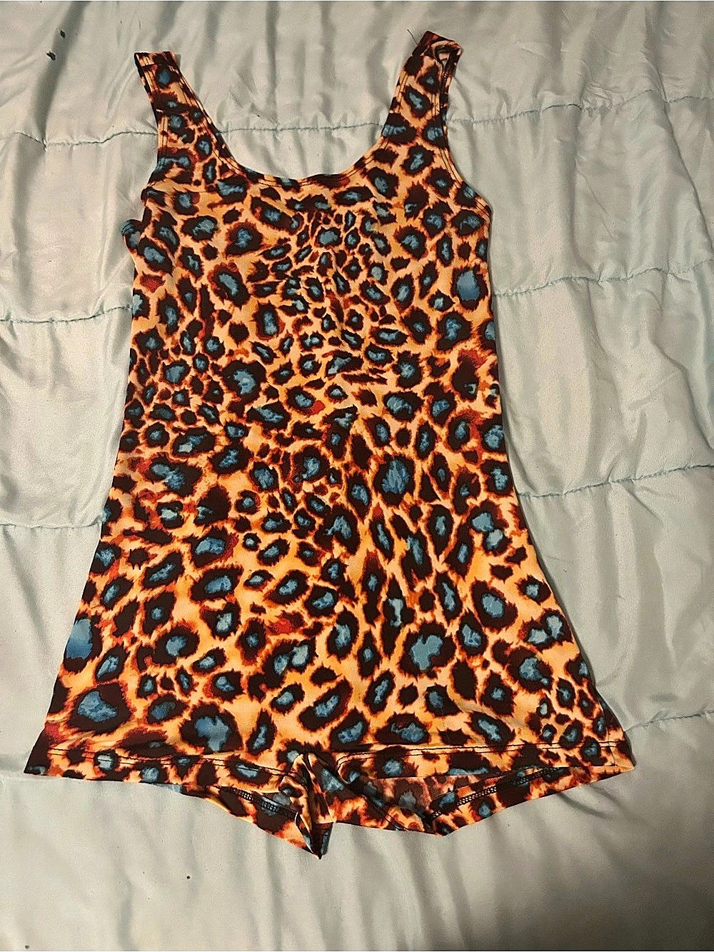 Leopard Print Romper in Orange & Blue